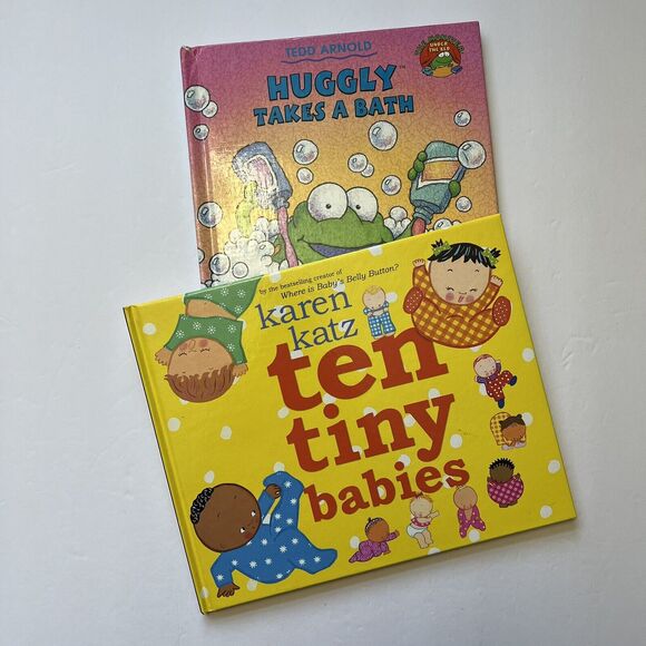 Set Of 2 Childrens Story Books Hardcover Ten Tiny Babies and Huggly Takes a Bath - Picture 1 of 10